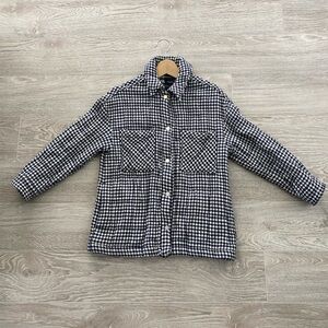 Zara Checkered Navy and White Plaid Shirt Jacket